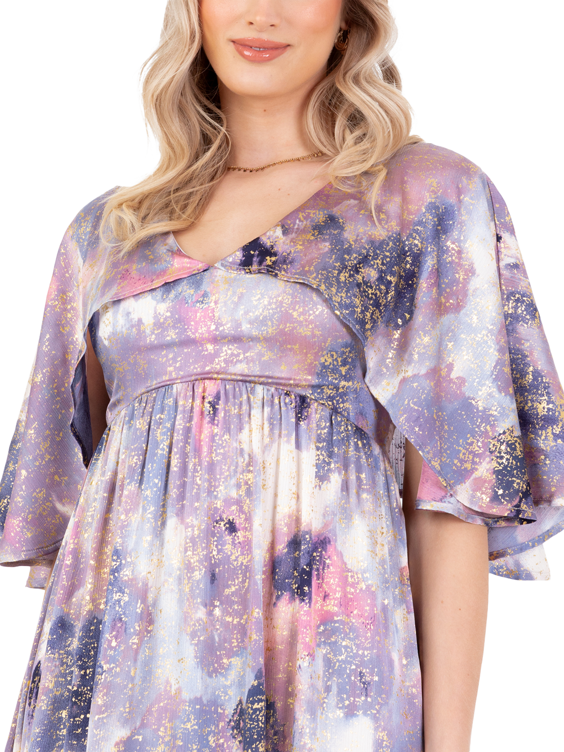 Product image 3 of 11, which shows Lovedrobe Angel Sleeve Marble Print Midi Dress, Multi, 8
