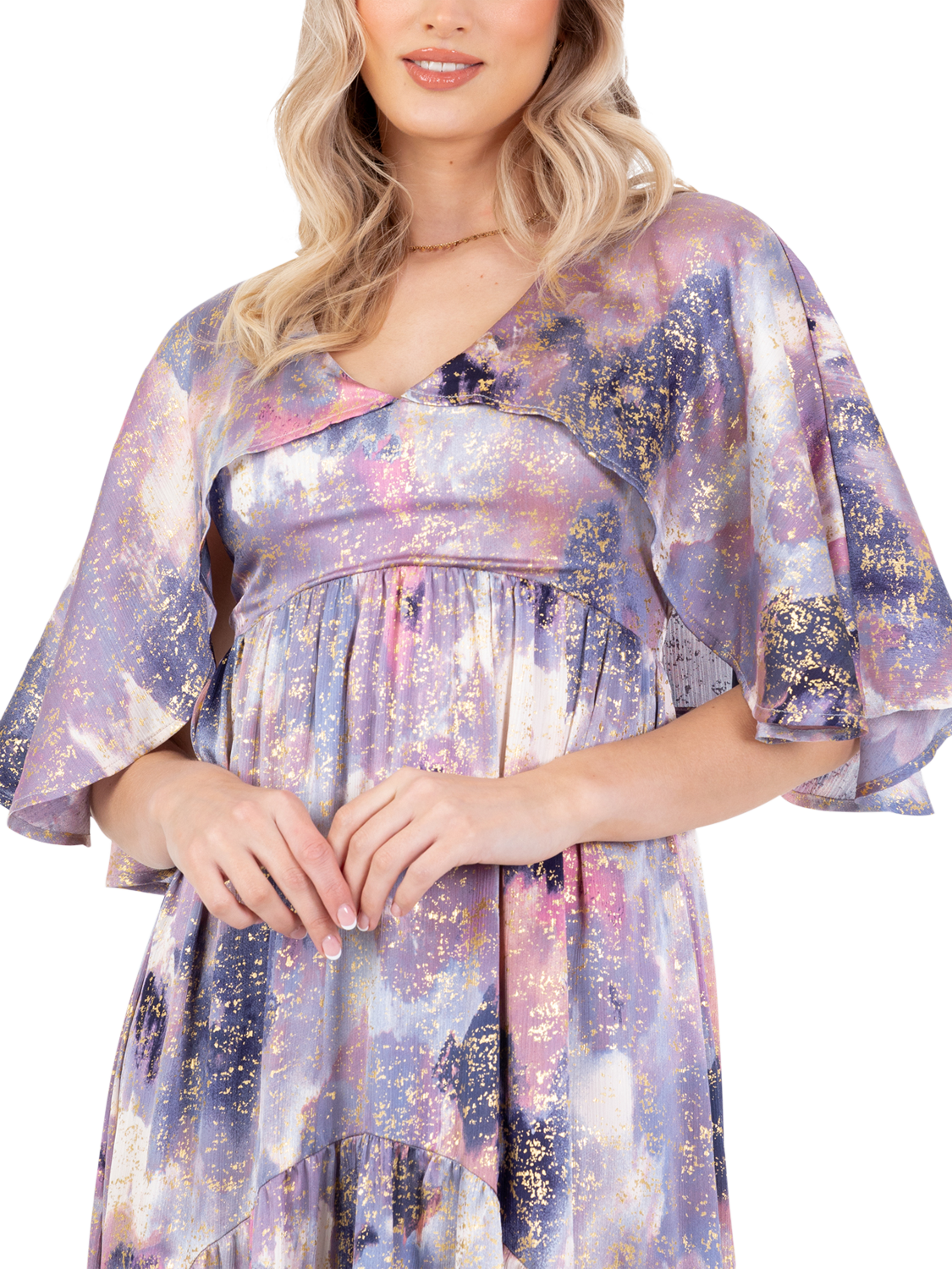 Product image 4 of 11, which shows Lovedrobe Angel Sleeve Marble Print Midi Dress, Multi, 8