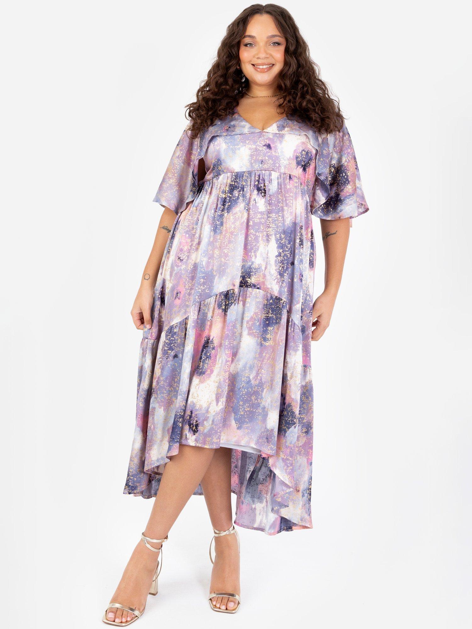 Product image 7 of 11, which shows Lovedrobe Angel Sleeve Marble Print Midi Dress, Multi, 8