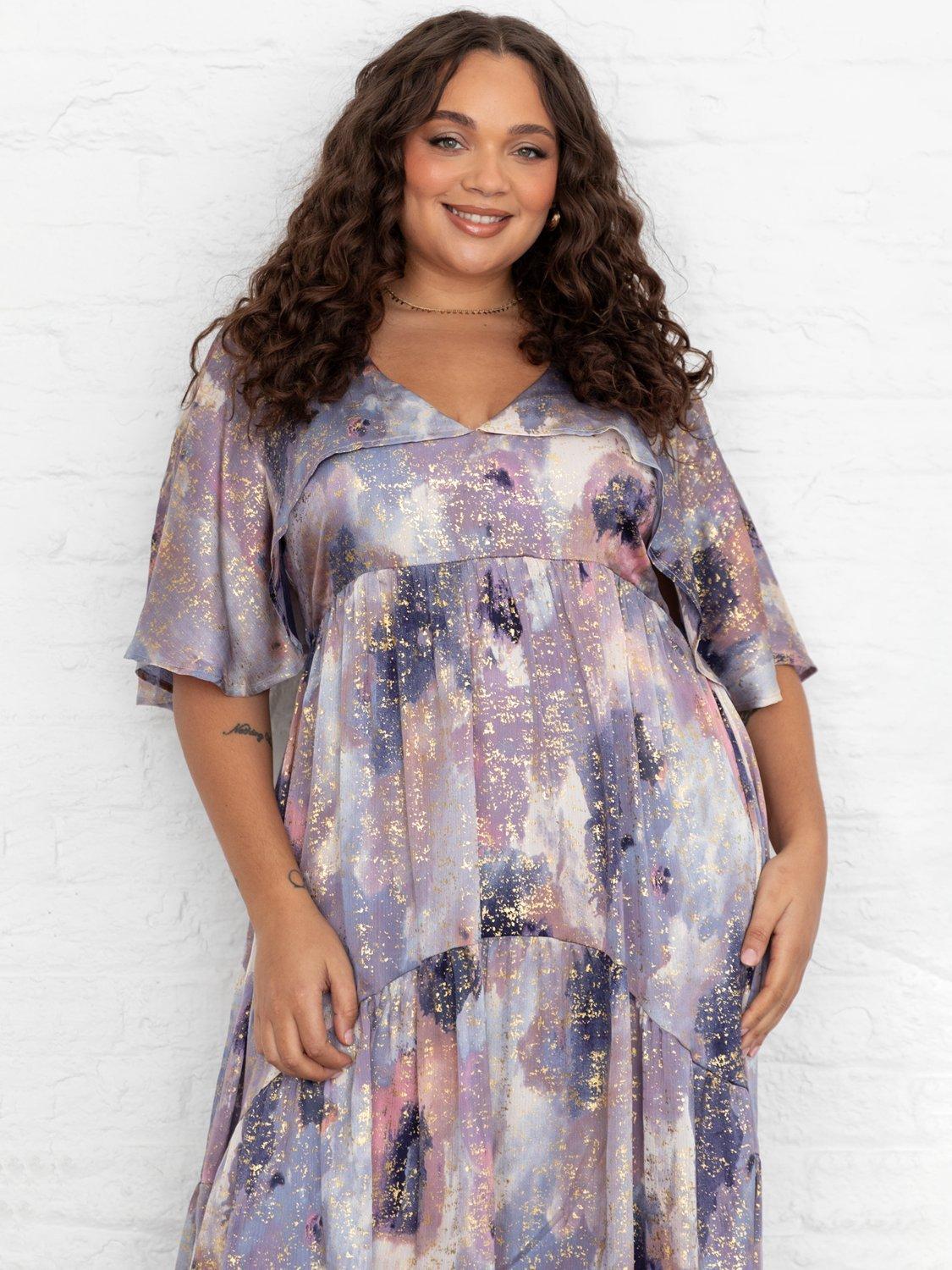 Product image 9 of 11, which shows Lovedrobe Angel Sleeve Marble Print Midi Dress, Multi, 8
