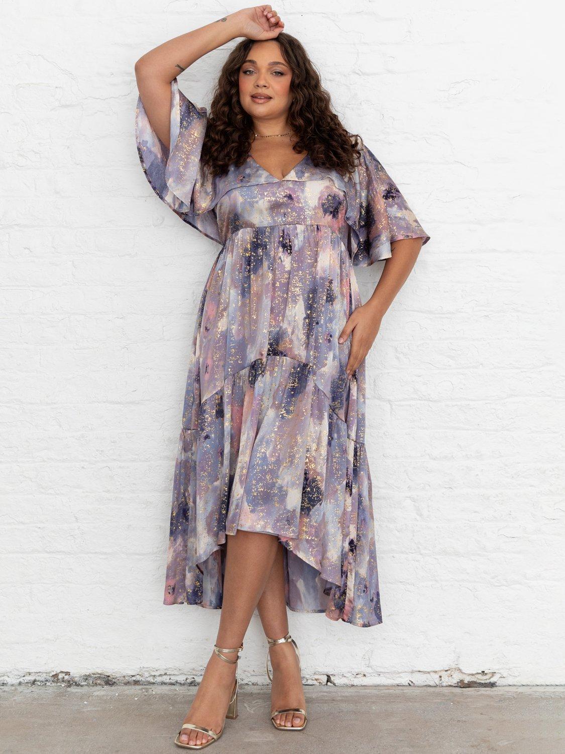 Product image 10 of 11, which shows Lovedrobe Angel Sleeve Marble Print Midi Dress, Multi, 8
