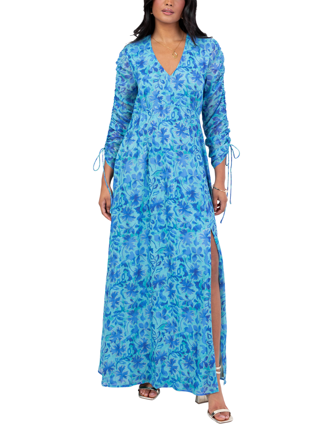 Product image 1 of 11, which shows Lovedrobe Leaf Print Maxi Dress, Blue Print, 8