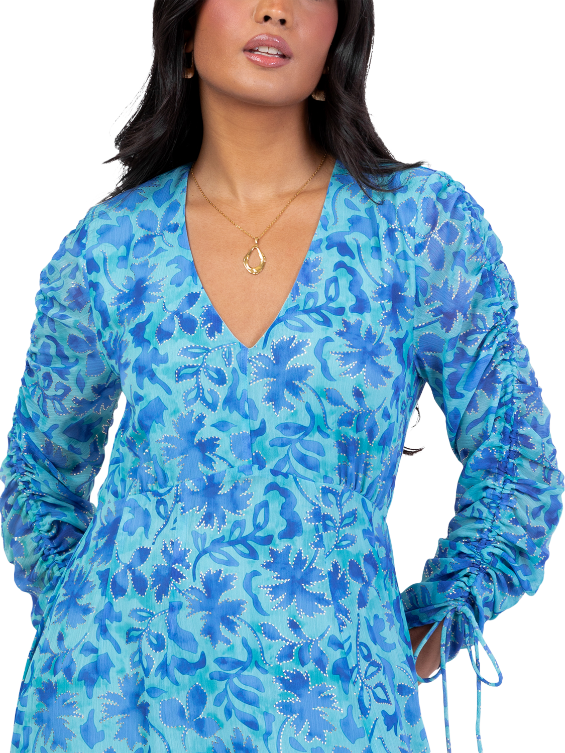 Product image 2 of 11, which shows Lovedrobe Leaf Print Maxi Dress, Blue Print, 8