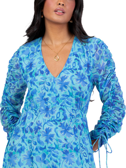 Lovedrobe Leaf Print Maxi Dress, Blue - view 2, Blue Print