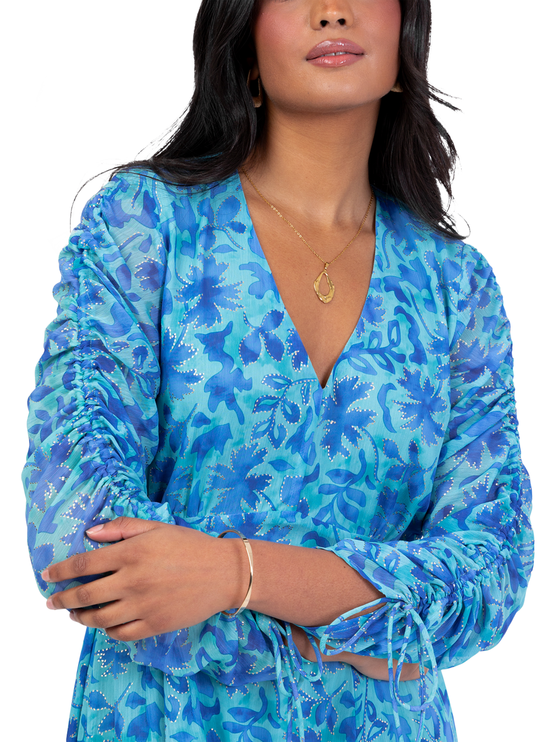 Product image 3 of 11, which shows Lovedrobe Leaf Print Maxi Dress, Blue Print, 8