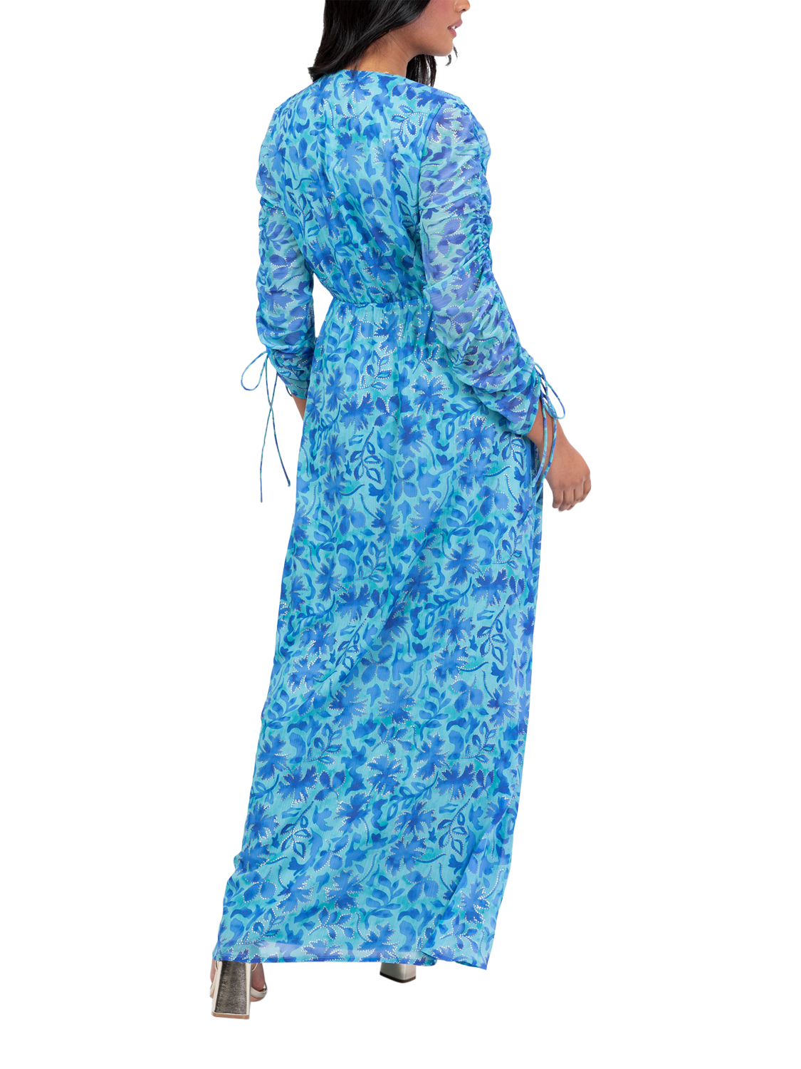 Product image 4 of 11, which shows Lovedrobe Leaf Print Maxi Dress, Blue Print, 8
