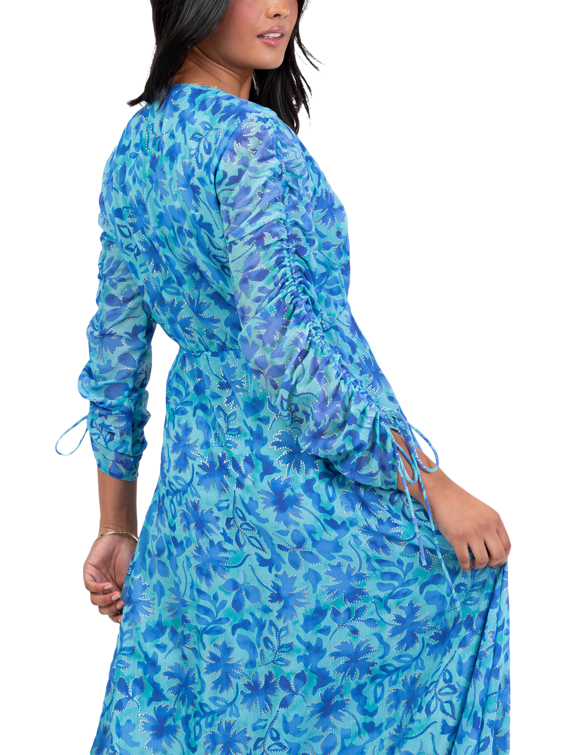 Product image 5 of 11, which shows Lovedrobe Leaf Print Maxi Dress, Blue Print, 8