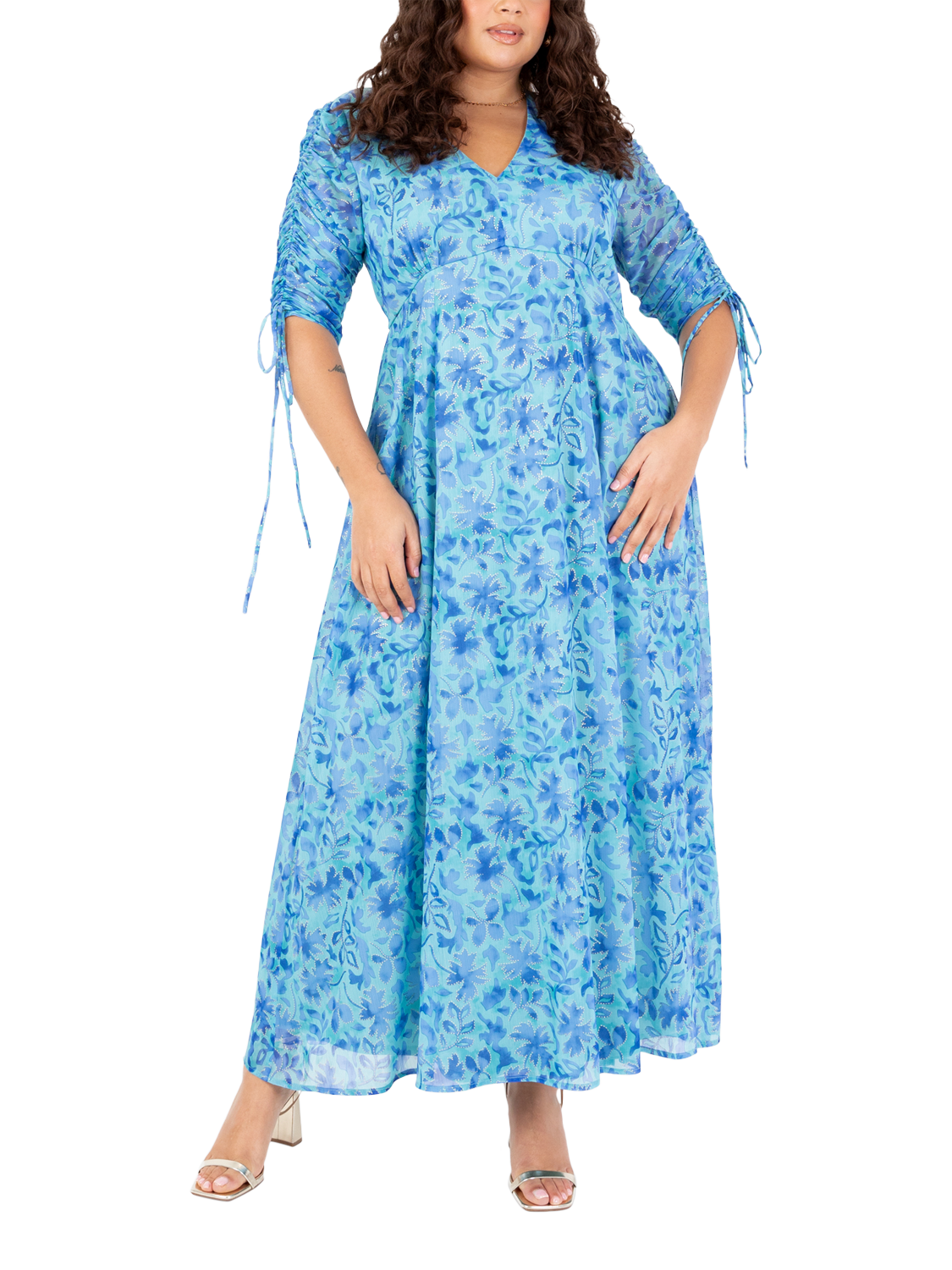 Product image 6 of 11, which shows Lovedrobe Leaf Print Maxi Dress, Blue Print, 8