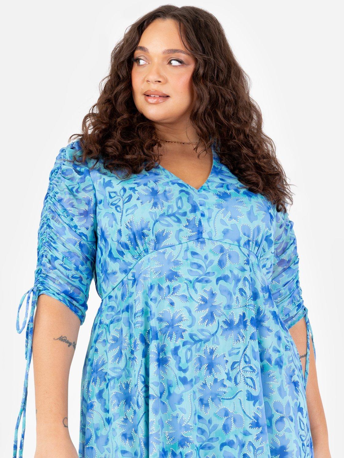 Product image 7 of 11, which shows Lovedrobe Leaf Print Maxi Dress, Blue Print, 8