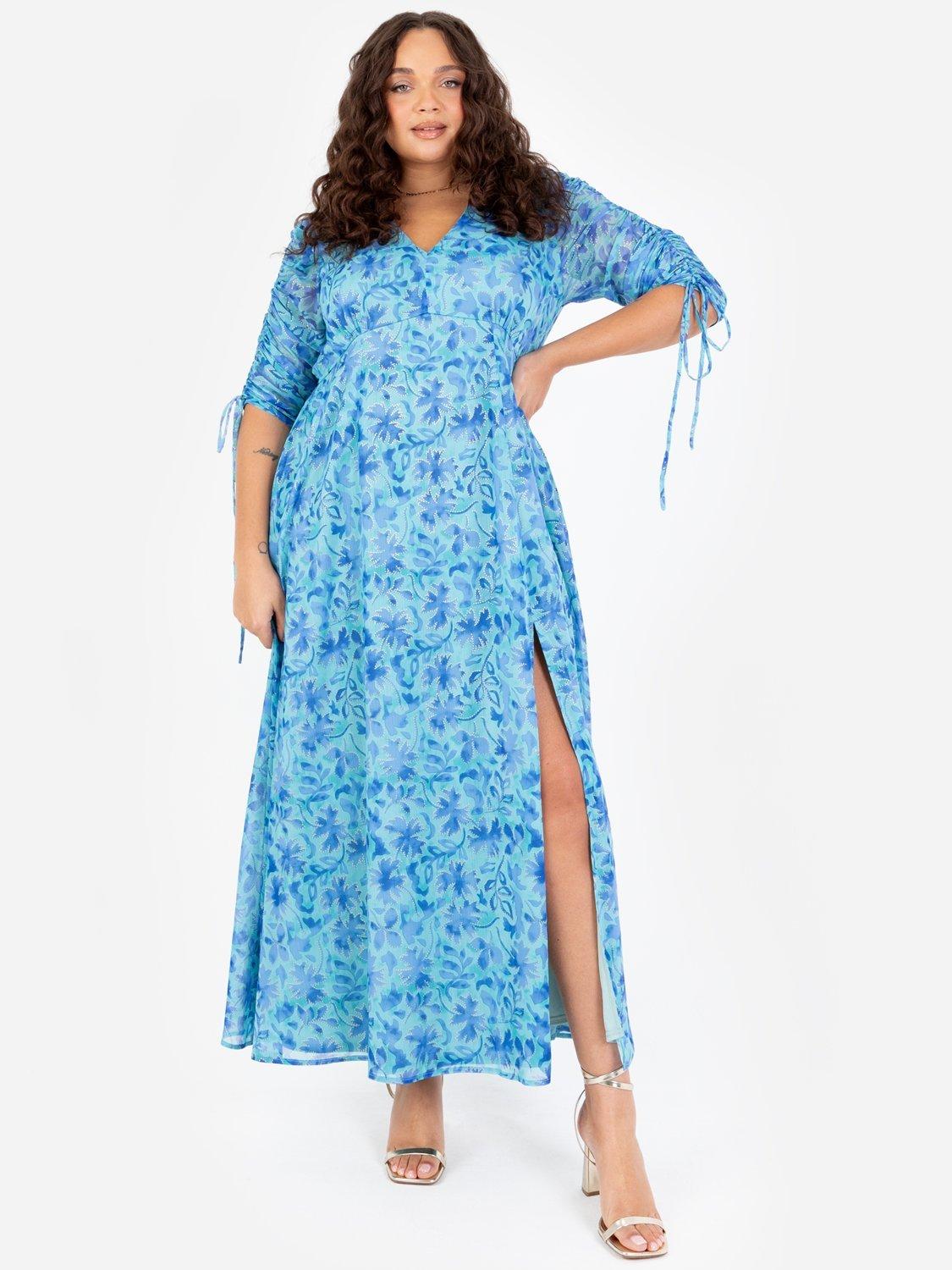 Product image 9 of 11, which shows Lovedrobe Leaf Print Maxi Dress, Blue Print, 8