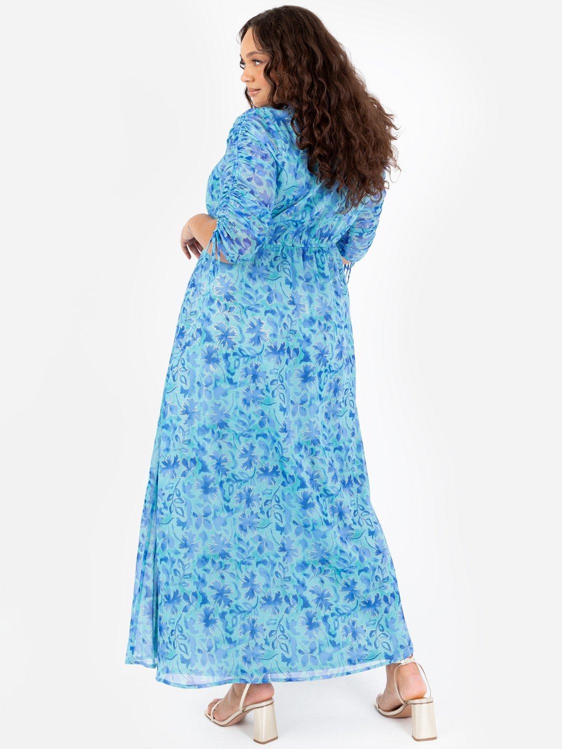 Product image 10 of 11, which shows Lovedrobe Leaf Print Maxi Dress, Blue Print, 8