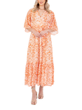 Lovedrobe Abstract Tie Waist Midaxi Dress, Orange Print