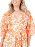 Lovedrobe Abstract Tie Waist Midaxi Dress, Orange Print