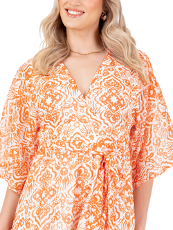 Lovedrobe Abstract Tie Waist Midaxi Dress, Orange Print - view 2, Orange Print