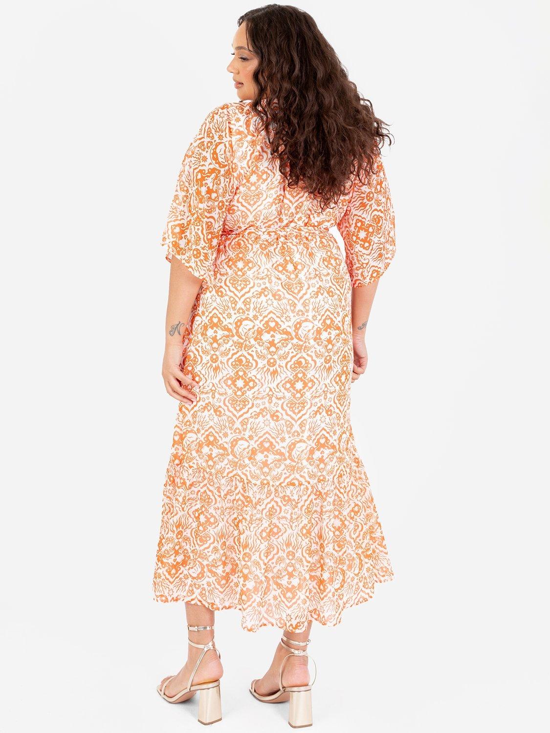 Product image 10 of 11, which shows Lovedrobe Abstract Tie Waist Midaxi Dress, Orange Print, 8