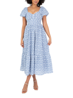 Lovedrobe Broderie Anglaise Tie Back Midaxi Dress, Blue/ White, Blue/ White