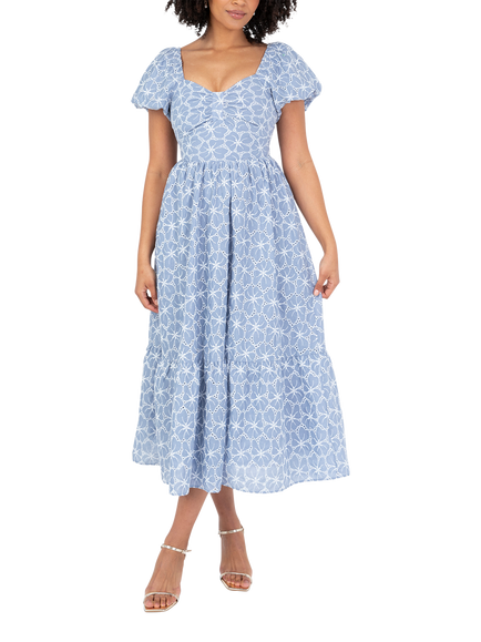 Lovedrobe Broderie Anglaise Tie Back Midaxi Dress, Blue/ White, Blue/ White