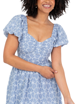 Lovedrobe Broderie Anglaise Tie Back Midaxi Dress, Blue/ White - view 2, Blue/ White