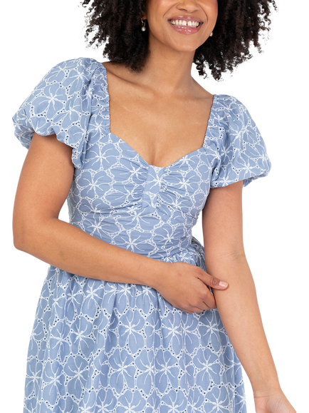 Lovedrobe Broderie Anglaise Tie Back Midaxi Dress, Blue/ White - view 2, Blue/ White