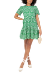 Lovedrobe Embroidered Tiered Mini Dress, Green/ White