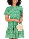 Lovedrobe Embroidered Tiered Mini Dress, Green/ White