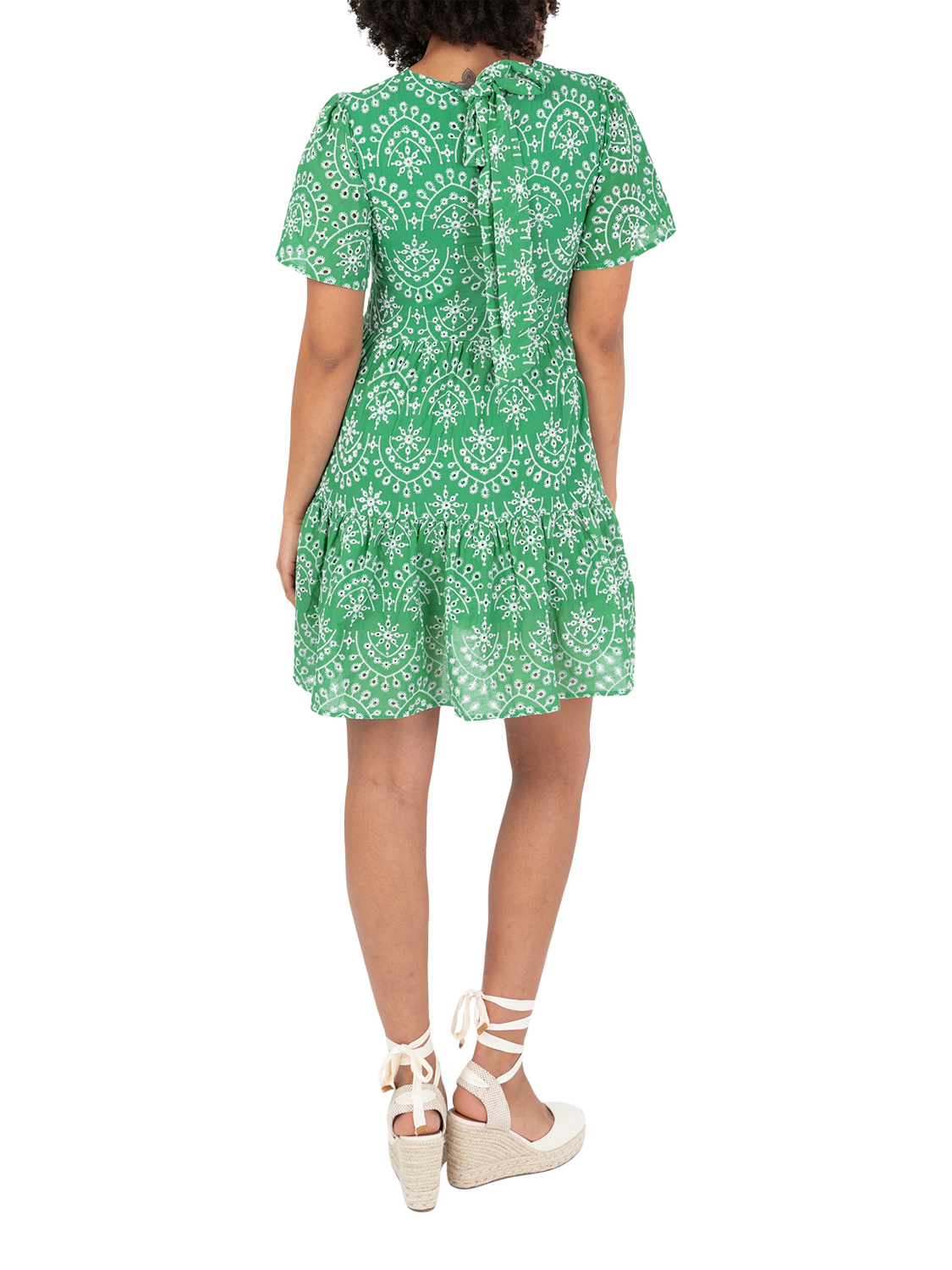 Product image 4 of 10, which shows Lovedrobe Embroidered Tiered Mini Dress, Green/ White, 8