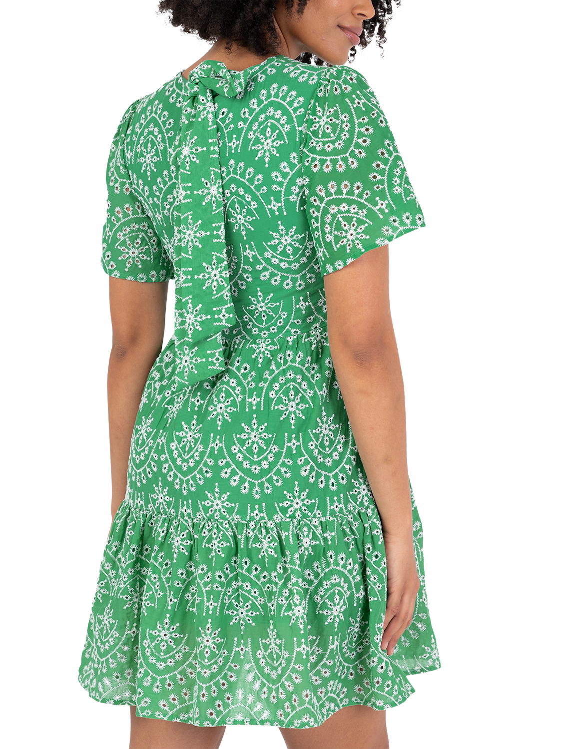Product image 5 of 10, which shows Lovedrobe Embroidered Tiered Mini Dress, Green/ White, 8