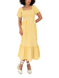 Lovedrobe Gingham Flutter Sleeve Milkmaid Midaxi Dress, Yellow Gingham
