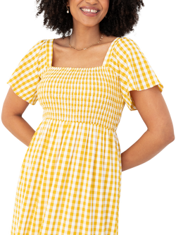 Lovedrobe Gingham Flutter Sleeve Milkmaid Midaxi Dress, Yellow Gingham - view 2, Yellow Gingham