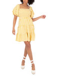 Lovedrobe Gingham Puff Sleeve Milkmaid Mini Dress, Yellow Gingham