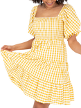 Lovedrobe Gingham Puff Sleeve Milkmaid Mini Dress, Yellow Gingham