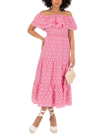 Lovedrobe Bardot Neck Floral Embroidered Cotton Midi Dress, Pink/White