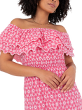 Lovedrobe Bardot Neck Floral Embroidered Cotton Midi Dress, Pink/White