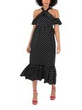Lovedrobe Polka Dot Cold Shoulder Midaxi Dress, Black/White