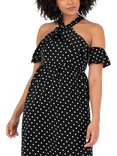 Lovedrobe Polka Dot Cold Shoulder Midaxi Dress, Black/White