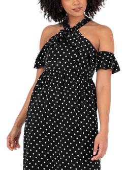 Lovedrobe Polka Dot Cold Shoulder Midaxi Dress, Black/White - view 2, Black/White
