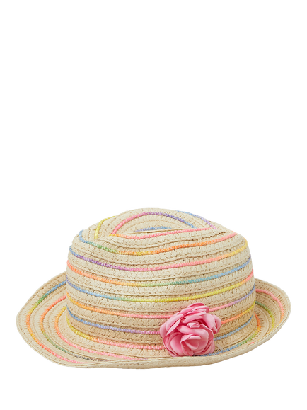 Angels by Accessorize Kids' Corsage Woven Trilby Hat, Pastel Multi, Pastel Multi