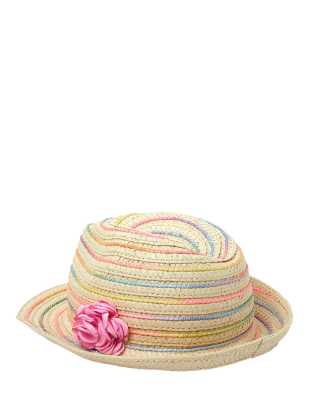 Angels by Accessorize Kids' Corsage Woven Trilby Hat, Pastel Multi - view 2, Pastel Multi