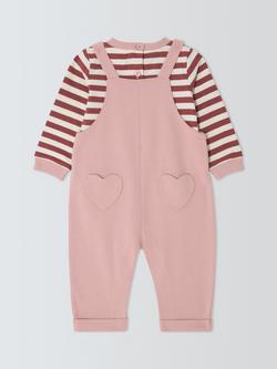 John Lewis Baby Heart Dungarees & Long Sleeve Top Set, Pink - view 2, Pink