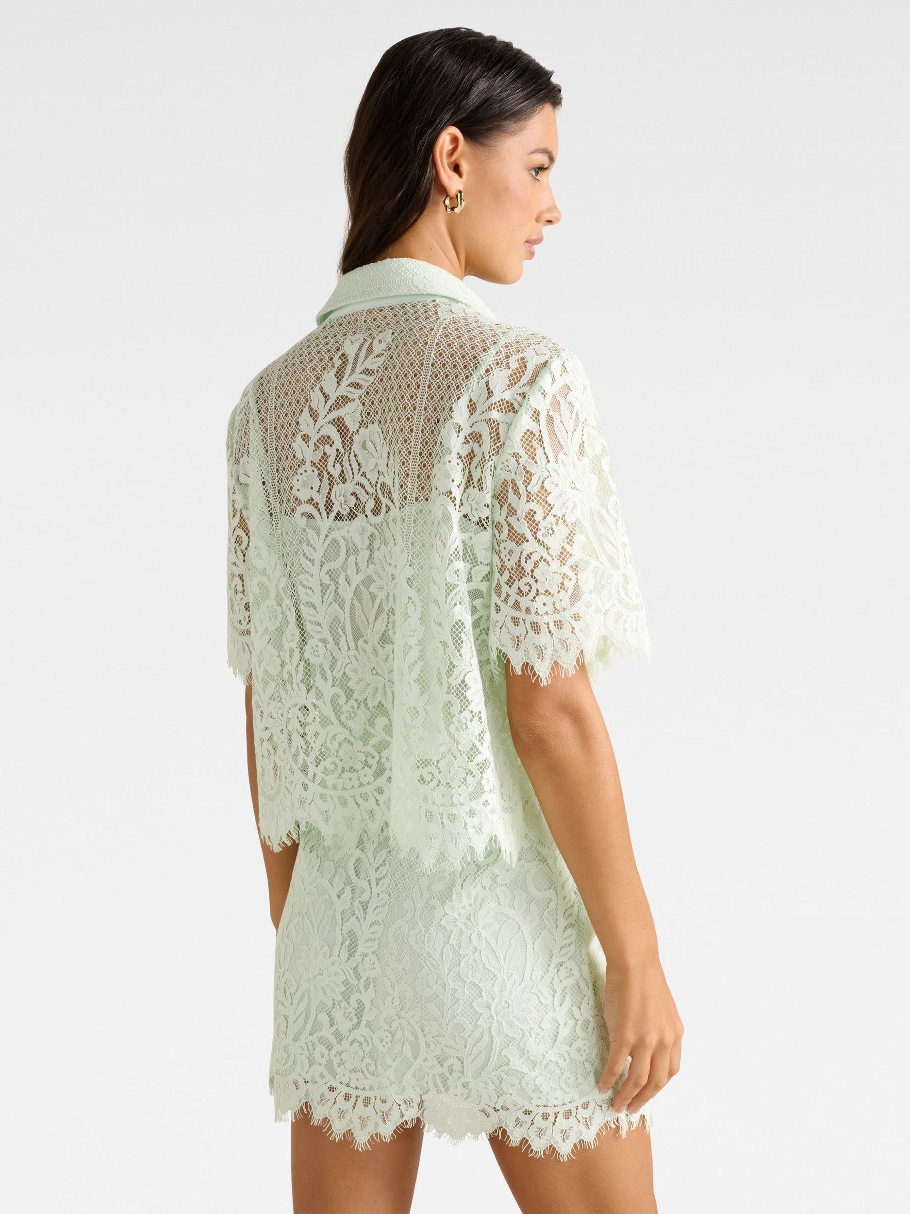 Product image 2 of 5, which shows Forever New Lola Elbow Sleeve Lace Shirt, Light Green, 4