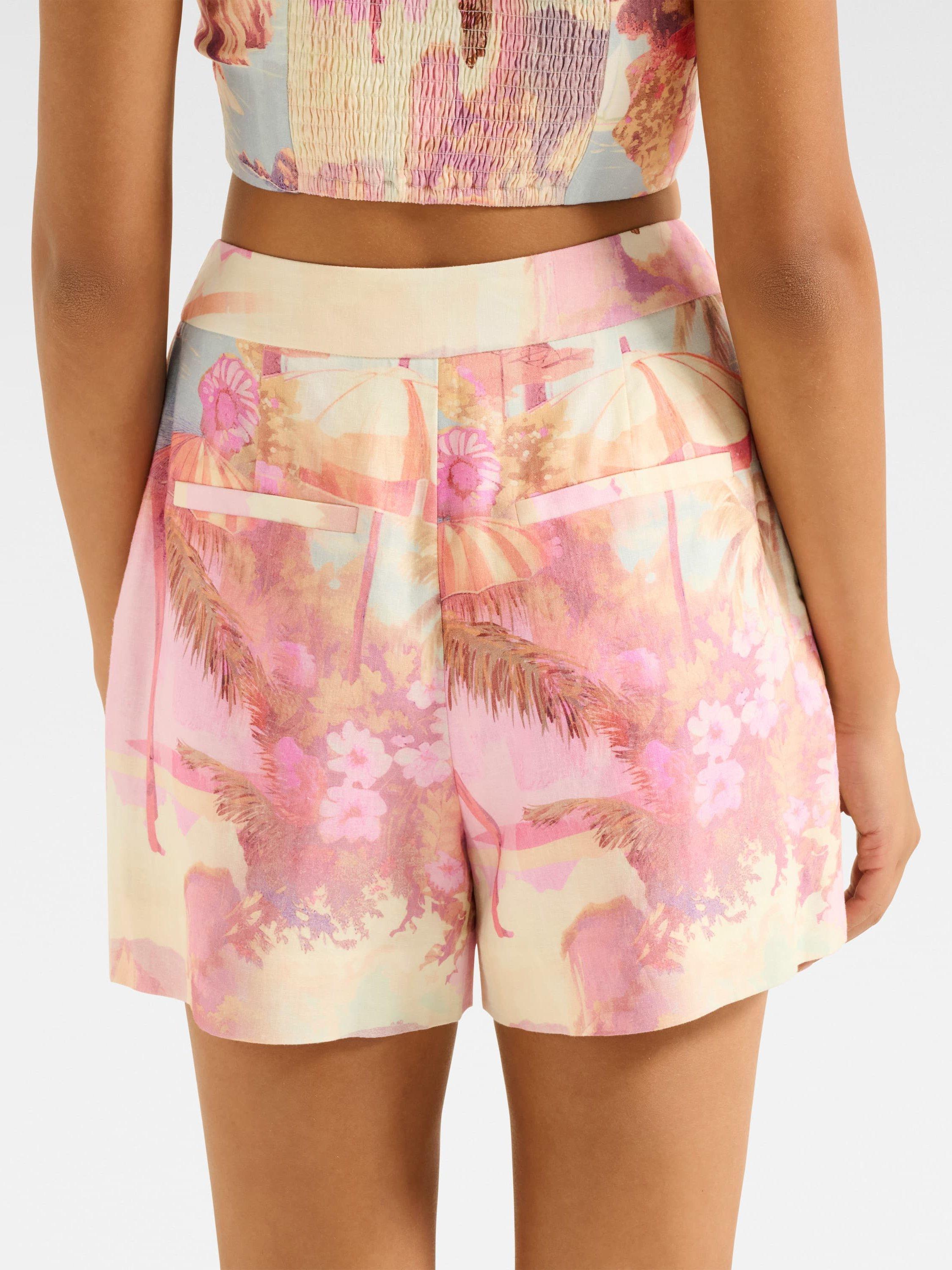 Product image 2 of 5, which shows Forever New Miley Linen Blend Tailored Shorts, Pink/Multi, 4