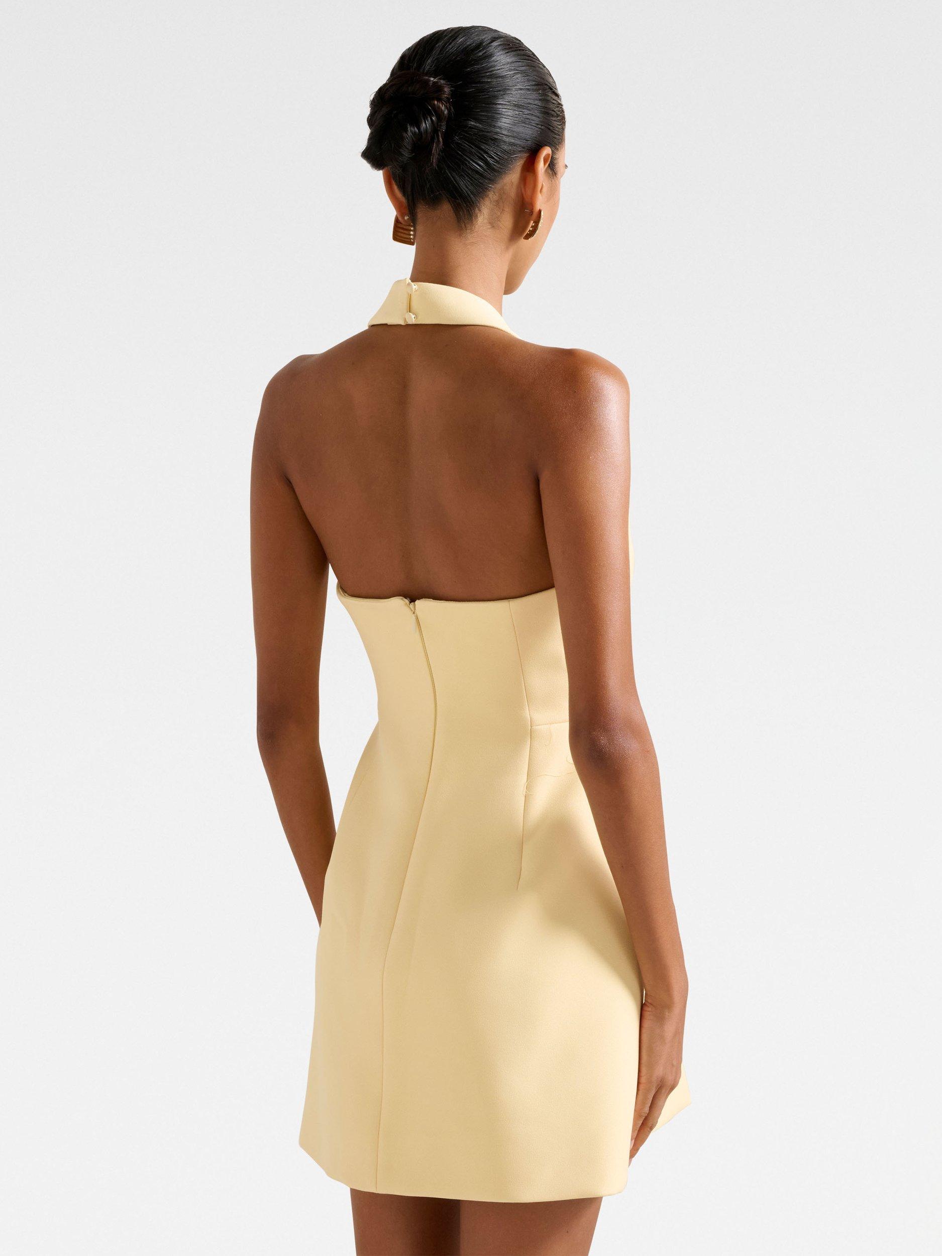 Product image 2 of 5, which shows Forever New Petite Ricki Halterneck Mini Dress, Spring Daffodil, 4
