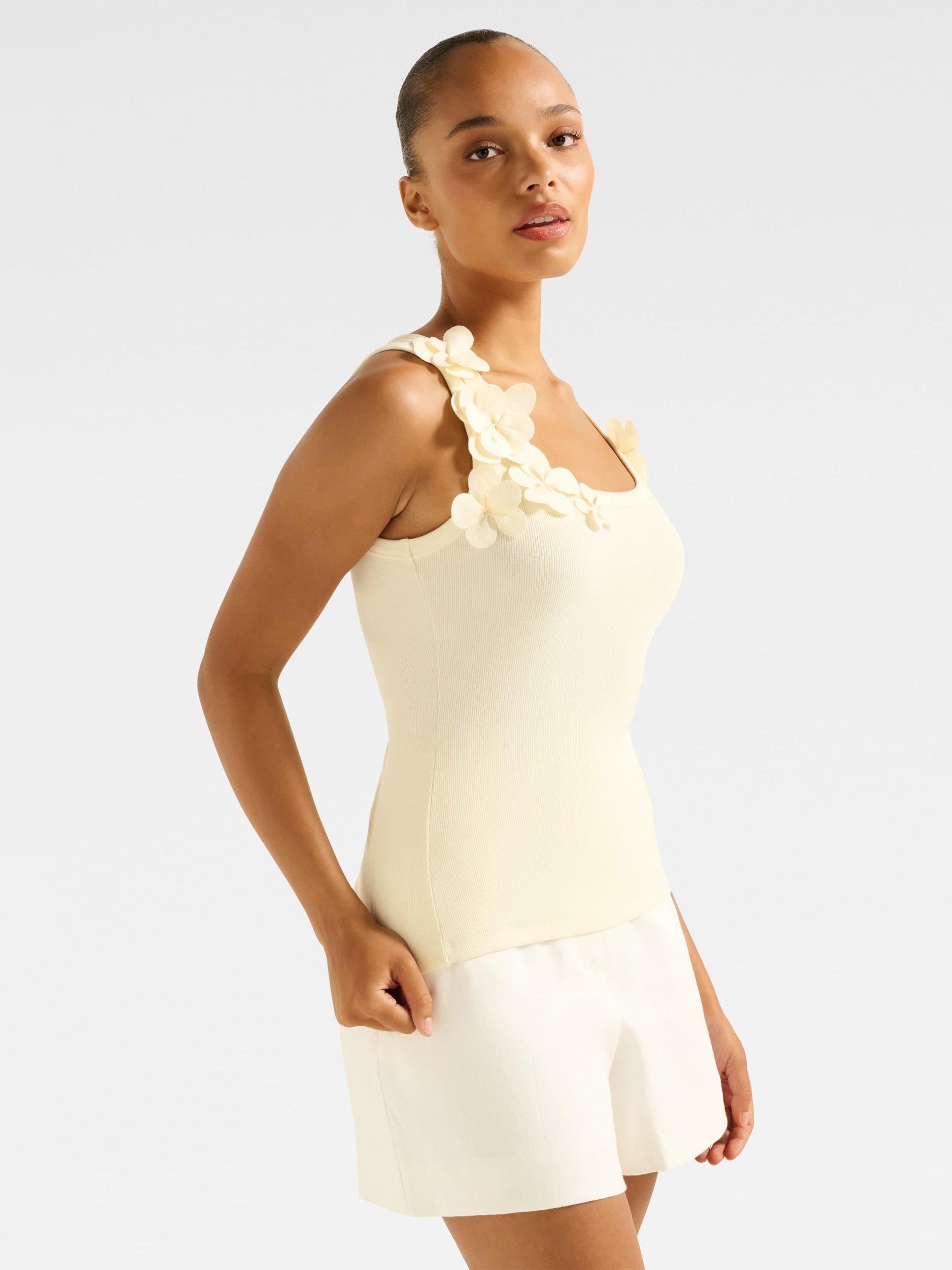 Product image 3 of 5, which shows Forever New Pia Applique Scoop Neck Tank Top, Lemon Drop, L