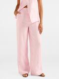 Forever New Cynthia Wide Leg Pure Linen Trousers, Pink Sorbet