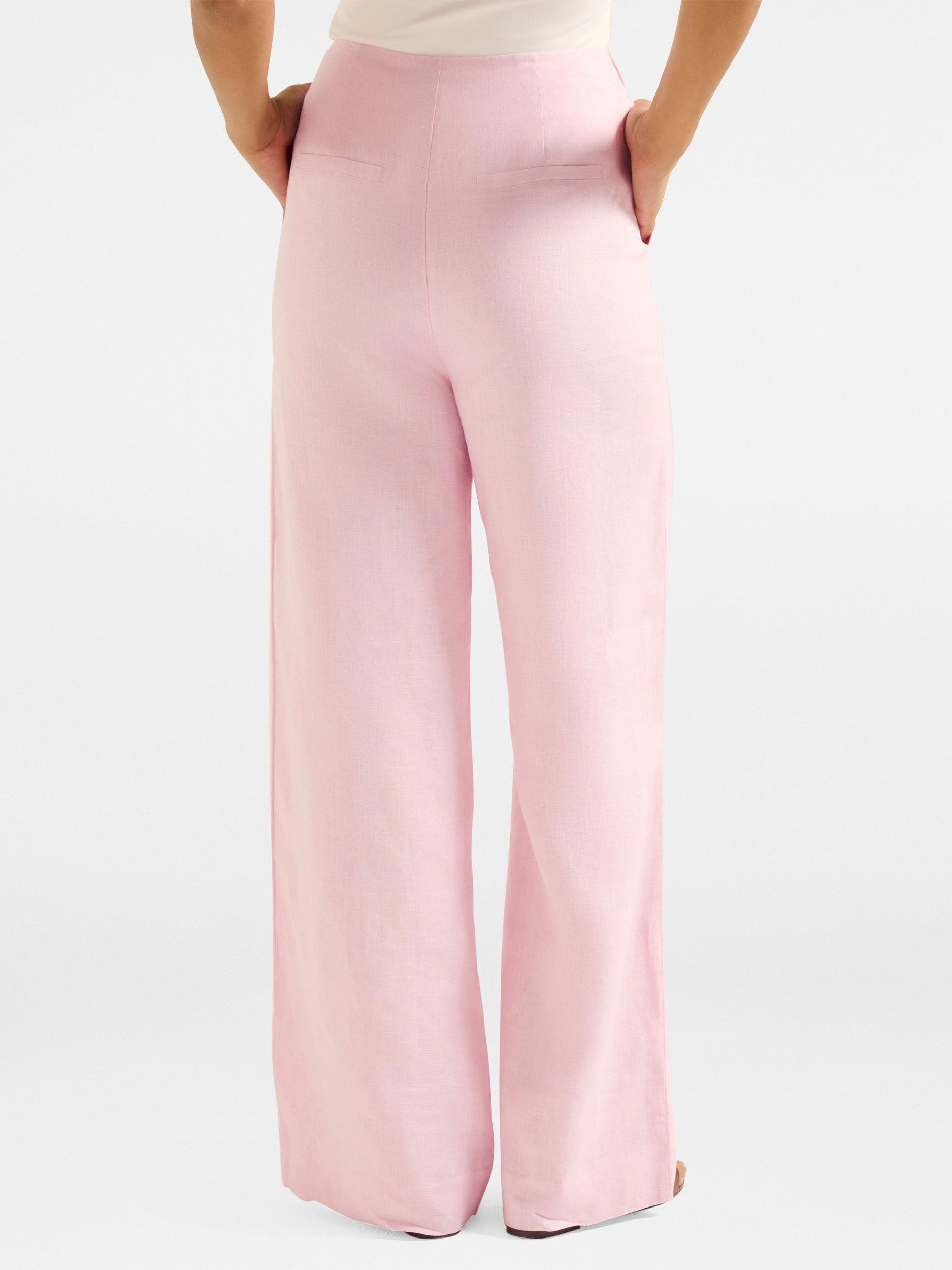 Product image 2 of 5, which shows Forever New Cynthia Wide Leg Pure Linen Trousers, Pink Sorbet, 4