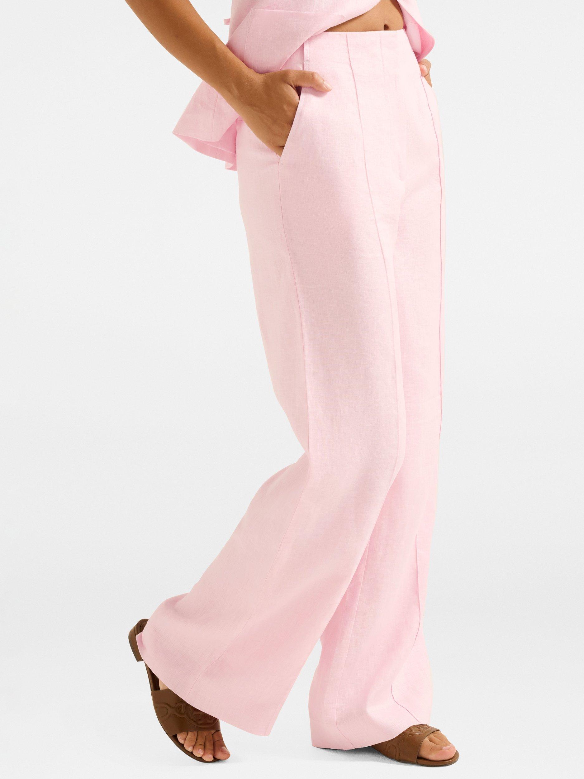 Product image 3 of 5, which shows Forever New Cynthia Wide Leg Pure Linen Trousers, Pink Sorbet, 4