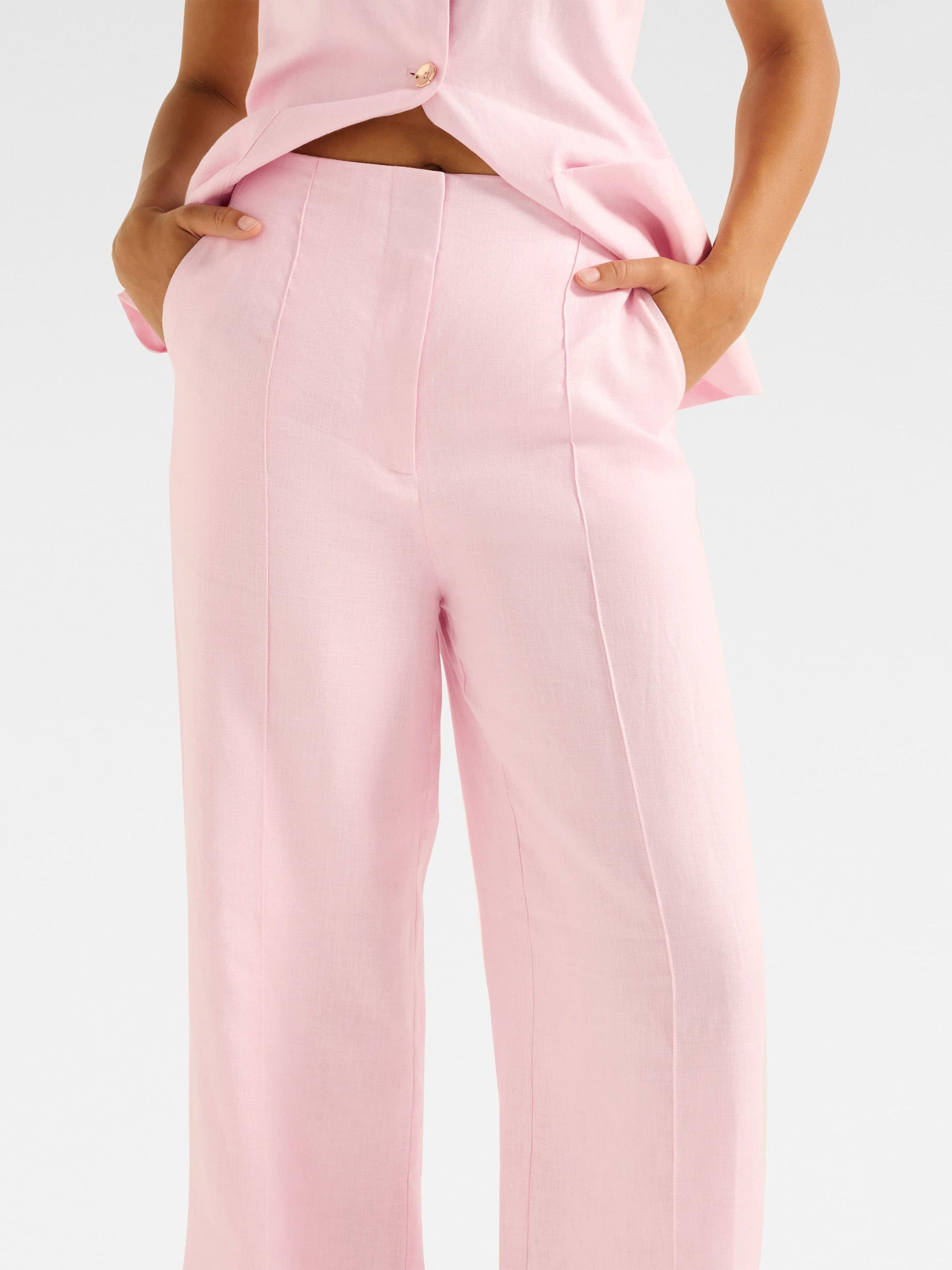 Product image 4 of 5, which shows Forever New Cynthia Wide Leg Pure Linen Trousers, Pink Sorbet, 4