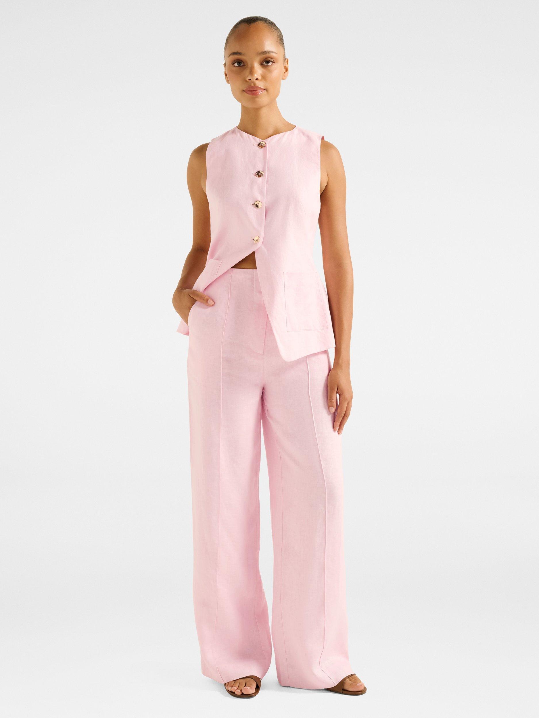 Product image 5 of 5, which shows Forever New Cynthia Wide Leg Pure Linen Trousers, Pink Sorbet, 4