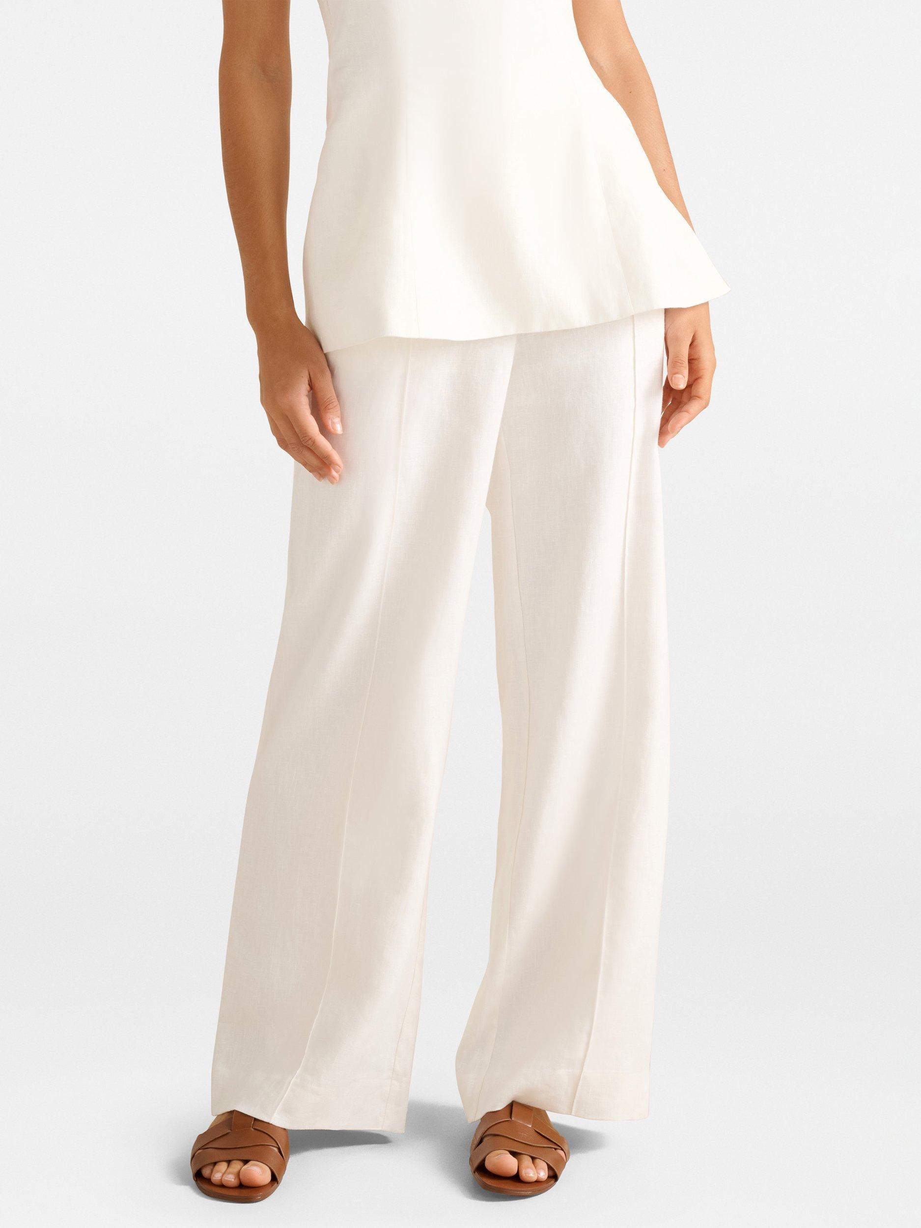 Product image 1 of 5, which shows Forever New Posey Wide Leg Pure Linen Trousers, Porcelain, 4