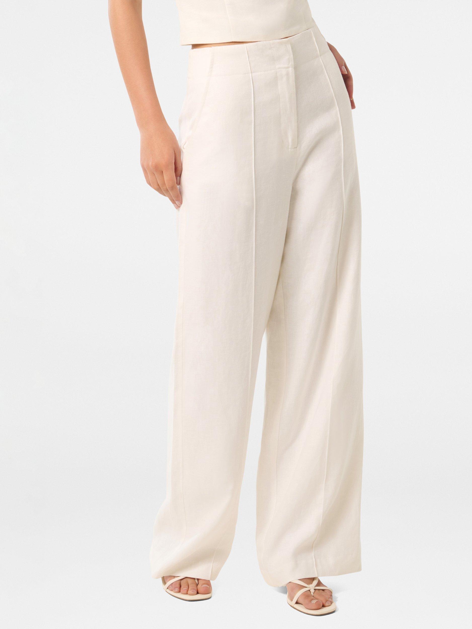 Product image 3 of 5, which shows Forever New Posey Wide Leg Pure Linen Trousers, Porcelain, 4